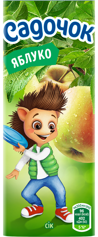 Сік САДОЧОК яблучний відновлений, cтерилізований, пляшка картонна, 0,2л